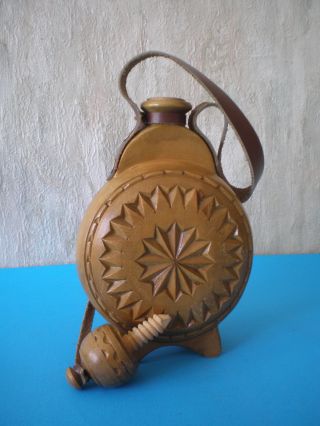 Souvenir Wooden Vessel / Bottle / Wine Or Brandy Decorated With Carved Ornaments photo