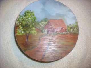 Vintage Folk Art Decorated Round Wooden Box Circa 1920 ' S photo