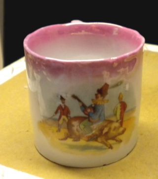 Vintage Small Childs China Cup W/pink Rim & Nursery Rhyme Person On Front photo