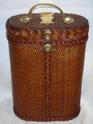 Antique Early 1900 ' S Janus Vacuum Co.  Wicker Double Thermos Carrier W/ Brass Hdw photo