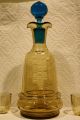 Very Rare Yellow / Blue Victorian Wine Decanter With 4 Cordial Cups / Mugs Decanters photo 1