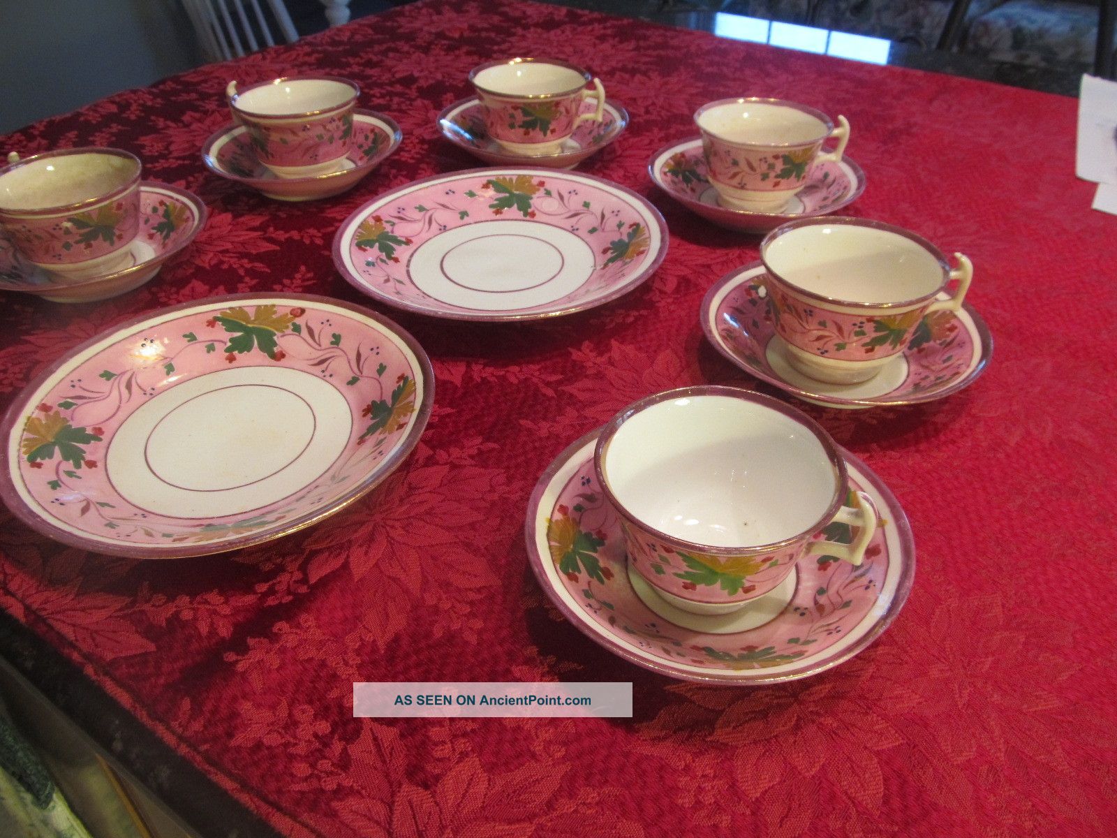 Antique 15pc Pink Luster Cup And Saucer Set Cups & Saucers photo