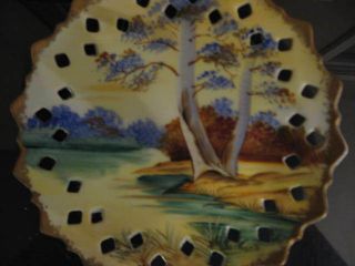 Antique Vintage Hand Painted Porcelain Tree Lake Landscape Decorative Wall Plate photo