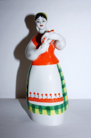 Ussr Ukrainian Soviet Russian Vintage 60s 1965 Porcelain Figurine Woman With Jug photo