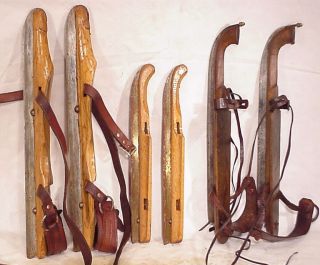 3 Pair Group Dutch Antiques Wooden Ice Skates Friese Marked Iron Blades Frisian photo