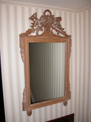 Louis Xvi Style Pine Mirror With White - Wash Finish W/ Carved Fruit Basket photo