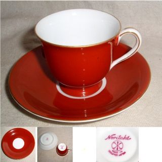 60yr Noritake Occupied Japan Footed Red Cup & Saucer W/gold Gilt Nos W/no Damage photo