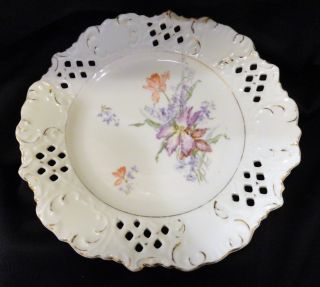 Antique Reticulated Pierced Porcelain Plate,  Flowers photo