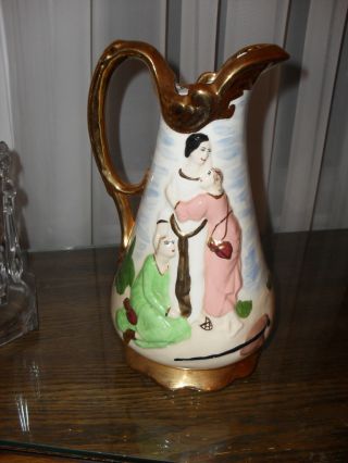 Hand Painted,  Lots Of Gold Victorian Pitcher photo