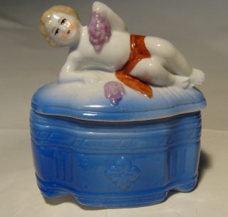Antique German Figural Baby Cherub Trinket/box/pot/jar Germany Half Doll Re. photo