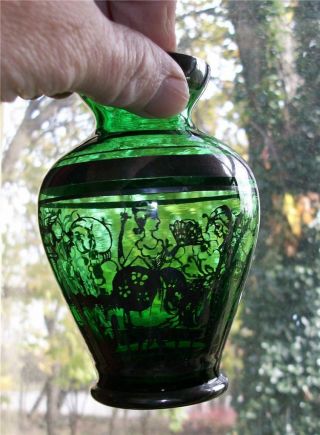 Vintage Sterling Overlay Pair Of Green Vases / Jars photo