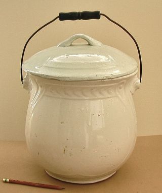 Antique White Ironstone Chamber Pail Slop Waste Bucket Lid Pot Potty Victorian photo