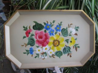 Nashco Vntg.  Floral Tole Serving Tray Hand Painted photo