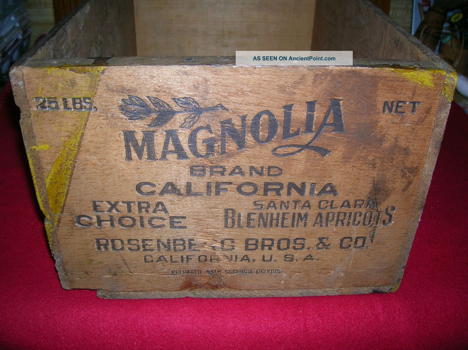 Antique Wood 15x10x7,  Magnolia Apricot Advertising Fruit Crate California Box Boxes photo