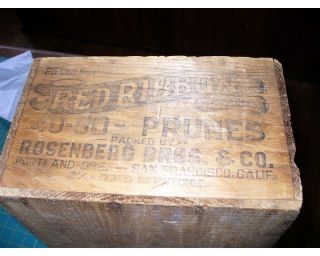 Vtg Wood Box Red Ribbon Prunes Rosenberg Bros Portland Ore,  San Francisco Calif photo