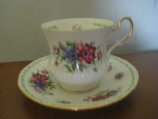 Antique English Queen ' S Rosina Bone China Anemone July Purple Floral Cup/saucer photo