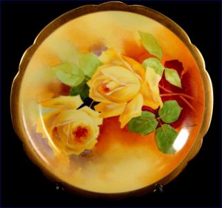 Antique Gorgeous Hand Painted Roses Signed A.  Bronssillon Limoges Plate Charger photo