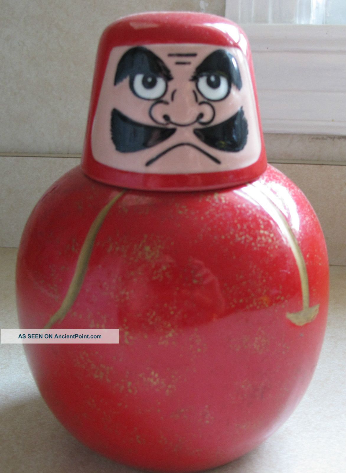 Antique Ceramic Liquor Jug W/ Ceramic Cup “head” Jugs photo