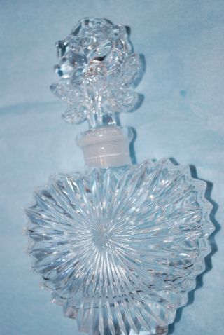 Vintage Crystal Clear Glass Perfume Bottle W Flower Stopper photo