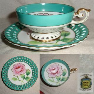 Rare Hp Trimont 60yr Occupied Japan Reticulated Floral+gold Cup+saucer No Damage photo