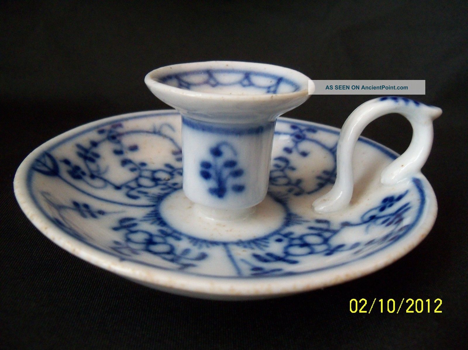 18th C Iimenau Thuringia Hard Paste Germany Straw Flower Blue Onion Candlestick Other photo