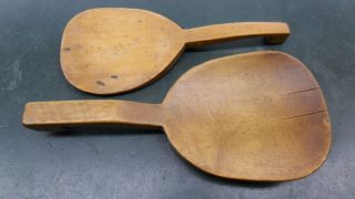 Pair Of Primitive Hand Carved Treenware Butter Paddles. .  Estate Find & photo
