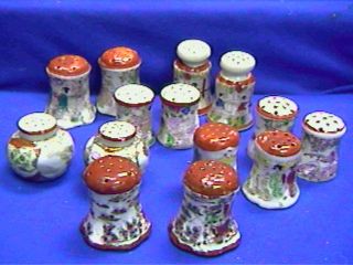 14 Antique Oriental Theme Porcelain Salt And Pepper Shakers - 7 Pairs - Japan photo