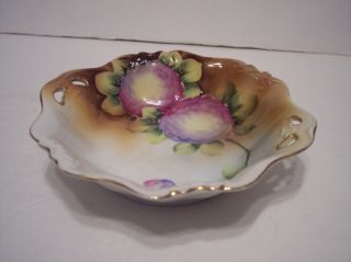 Vintage Noritake Hand Painted Purple Flowers Raised Relief & Gold Candy Nut Dish photo
