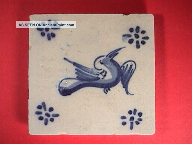 16th/17thc Blue & White Delft Tin Glazed Tile With Bird In Late Ming - Style Other photo