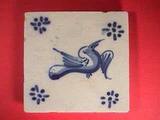 16th/17thc Blue & White Delft Tin Glazed Tile With Bird In Late Ming - Style photo