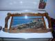 Vintage Retro Wood Glass & Brass Tray Panoramic Beach View Brass Trim Handles Trays photo 1