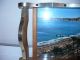 Vintage Retro Wood Glass & Brass Tray Panoramic Beach View Brass Trim Handles Trays photo 4
