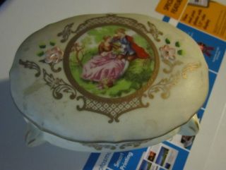 Antique Porcelain Hand Painted Trinket Box photo
