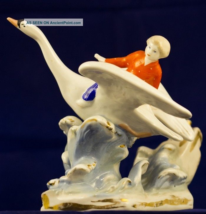Old Porcelain Ussr Soviet Russia Geese Swans Fairy Tale 1956 Dulevo Figurines photo