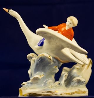 Old Porcelain Ussr Soviet Russia Geese Swans Fairy Tale 1956 Dulevo photo
