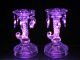Pretty Pair Uv Glow Pressed Glass Cornucopia Style Candle Holders W/teardrops Candle Holders photo 2