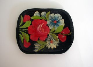 Mexican Toleware Batea Wood Tray/ Hand Painted Wooden Trivet Tray photo