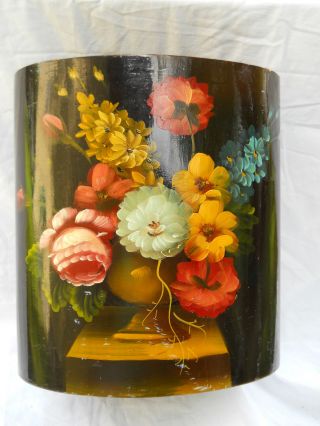 Vtg Hand Painted Toleware Style Shabby Cottage Pressed Wood Trash Can Basket photo