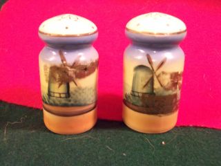 Vintage Japanese Handpainted Windmill In The Country Side Salt And Pepper Shaker photo