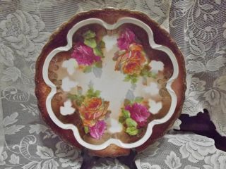 Antique Three Crown China Germany Lush Roses Signed 12 