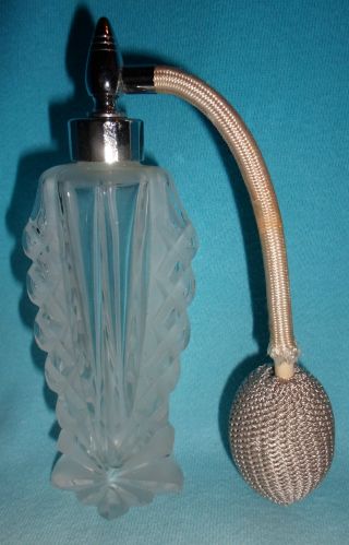 Large Vintage Hand Cut Frosted Crystal/glass Irice Atomizer Perfume Bottle 2 photo