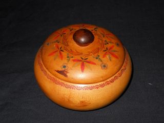 Vintage German Decorative Wooden Lidded Bowl photo