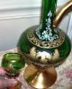 Antique Clear Emerald Green Decanter &glass/angelic Figures/lots Of Gold/ Ornate Decanters photo 1