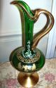 Antique Clear Emerald Green Decanter &glass/angelic Figures/lots Of Gold/ Ornate Decanters photo 2