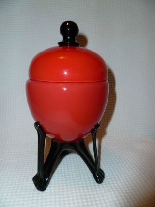 Bohemian Czech Red Art Glass Lidded & Footed Compote.  Unique &. photo
