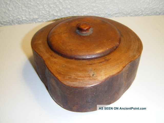 Unusual Old Antique Teak? Wood Snuff? Box W/ Lid Hand Carved Estate Sale Boxes photo