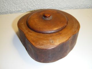 Unusual Old Antique Teak? Wood Snuff? Box W/ Lid Hand Carved Estate Sale photo