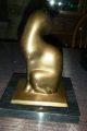 Antique Heavy Brass Kitty Cat & Marble Base Bookend Or Door Stop Art Decor Metalware photo 1