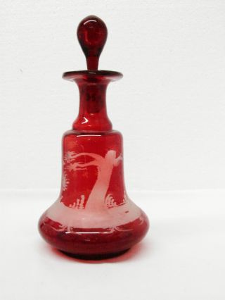Ruby Etched Bohemian Glass Perfume Bottle photo
