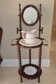 Wooden Wash Stand With Basin & Pitcher,  Mirror,  2 Candle Holders Bowls photo 1